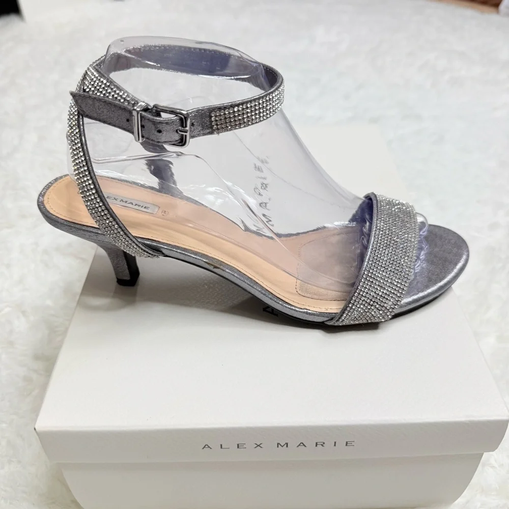 Alex Marie Nallie Rhinestone Heels Silver Strappy Sandals Size 9M Dressy Evening